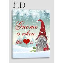 PLÁTNO OSVETLENÝ OBRAZ S 3 LED DIÓDAMI, "GNOME IS WHERE THE HEARTS IS"