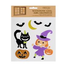 GÉL NA OKNO ČARODEJNICA VO FIALOVÝCH ŠATÁCH, ČIERNA MAČKA, NETOPIERE