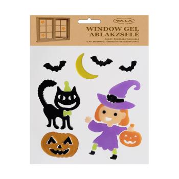 GÉL NA OKNO ČARODEJNICA VO FIALOVÝCH ŠATÁCH, ČIERNA MAČKA, NETOPIERE