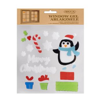 GÉL NA OKNO TUČNIAK A DARČEKY. " MERRY CHRISTMAS" NÁPIS BIELY