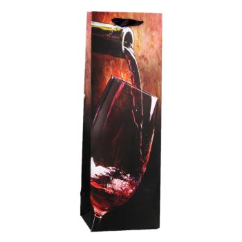 PAPIEROVÁ TAŠKA S VÍNOM, MATNÁ, S CHLOPŇOU SO STUHOU, TEČÚCE ČERVENÉ VÍNO