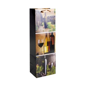 PAPIEROVÁ TAŠKA S VÍNOM LESKLÁ, S CHLOPŇOU SO STUHOU, VINIČ