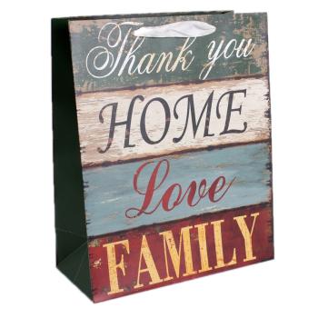 PAPIEROVÉ TAŠKY S MATNOU, STUŽKOVOU CHLOPŇOU S NÁPISOM "THANK YOU, HOME, LOVE, FAMILY"