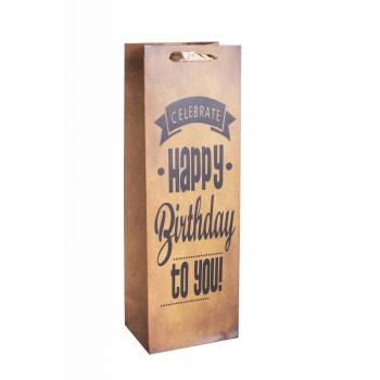 PAPIEROVÁ TAŠKA S VÍNOM, MATNÁ, S CHLOPŇOU SO STUHOU, NÁPIS "HAPPY BIRTHDAY"