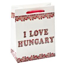 PAPIEROVÉ TAŠKY, LESKLÉ, S UŠAMI ZO STUHY, S NÁPISOM I LOVE HUNGARY