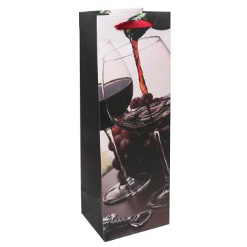 PAPIEROVÉ VRECKO S PODLOŽKOU NA VÍNO, ČERVENÉ HROZNO, 2 POHÁRE VÍNA