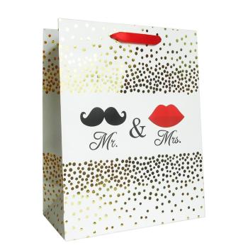 PAPIEROVÉ TAŠKY, MATNÉ, ZLATÁ POTLAČ, S CHLOPŇOU SO STUHOU, S PÁNOM A PANI.