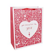 PAPIEROVÁ TAŠKA MATNÁ, ČERVENÉ POZADIE S BIELYM SRDCOM, LEN PRE VÁS