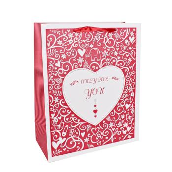 PAPIEROVÁ TAŠKA MATNÁ, ČERVENÉ POZADIE S BIELYM SRDCOM, LEN PRE VÁS