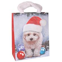 PAPIEROVÁ TAŠKA, MATNÁ, S PLYŠOVÝMI UŠAMI, BIELYM VZOROM PSÍKA A KLOBÚKA