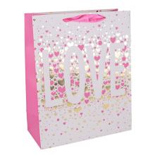 PAPIEROVÉ TAŠKY, MATNÉ, ZLATÁ POTLAČ, STUŽKOVÉ ZÁLOŽKY, NÁPIS LOVE, RUŽOVÉ SRDIEČKA