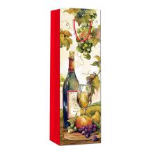 PAPIEROVÉ VRECKO S PODLOŽKOU NA VÍNO, POHÁROM NA VÍNO A POHÁROM S HROZNOM NA BIELOM POZADÍ