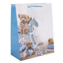 PAPIEROVÉ TAŠKY S MATNÝM, MEDVEDÍM A MODRÝM VZOROM HOJDACIEHO KONÍKA