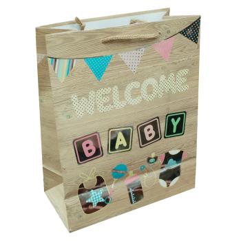 PAPIEROVÉ TAŠKY S MATNÝM POVRCHOM, S NÁPISOM "WELCOME BABY"