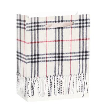 PAPIEROVÉ TAŠKY S MATNOU, STUŽKOVOU CHLOPŇOU, RUŽOVÝMI A ČIERNYMI PRUHMI, SO STRAPCAMI