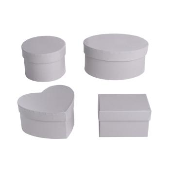 SADA PAPIEROVÝCH KRABÍC, 4 KUSY, NIEKOĽKO DRUHOV, VINTAGE ŠEDÁ