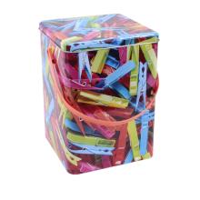 KOVOVÁ ŠKATUĽKA SO ZÁLOŽKOU, ŠTVORCOVÁ, FAREBNÝ KOLÍČEK NA BIELIZEŇ