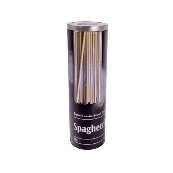 KOVOVÁ VALCOVÁ ŠKATUĽA, NÁPIS "SPHAGETTI"
