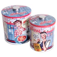 KOVOVÁ ŠKATUĽA S VEKOM, OKRÚHLA, 2 KUSY, "KELLOGGS"