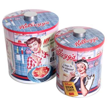 KOVOVÁ ŠKATUĽA S VEKOM, OKRÚHLA, 2 KUSY, "KELLOGGS"