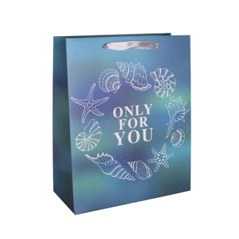 PAPIEROVÉ TAŠKY S MATNOU STUHOU S KLAPKOU NA UCHO, "ONLY FOR YOU", TYRKYSOVÁ MUŠĽA