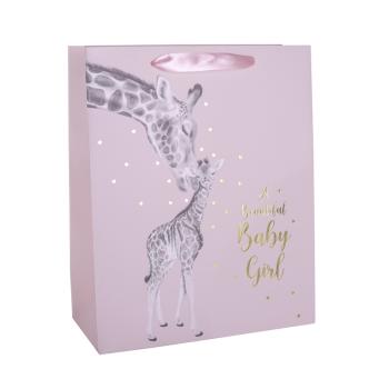 PAPIEROVÉ TAŠKY S MATNOU STUHOU, ZLATÁ POTLAČ, ŽIRAFA A JEJ DIEŤA, RUŽOVÁ