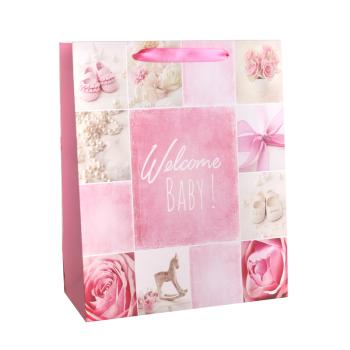 PAPIEROVÁ TAŠKA MATNÁ RUŽOVÁ, DIEŤA "WELCOME BABY"