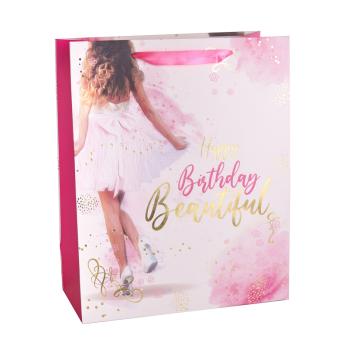 PAPIEROVÁ TAŠKA MATNÁ HORÚCA PEČIATKA "HAPPY BIRTHDAY BAUTIFUL GIRL"