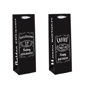 PAPIEROVÁ TAŠKA S VÍNOM, MATNÁ, S CHLOPŇOU SO STUHOU, "EGÉSZSÉGEDRE 18 ÉVES", ČIERNA