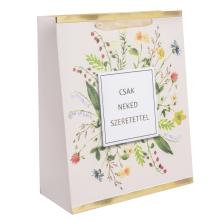 PAPIEROVÉ TAŠKY S MATNOU, LESKLOU POTLAČOU, NÁPISOM "CSAK NEKED SZERETETTEL", KVETINOVÁ