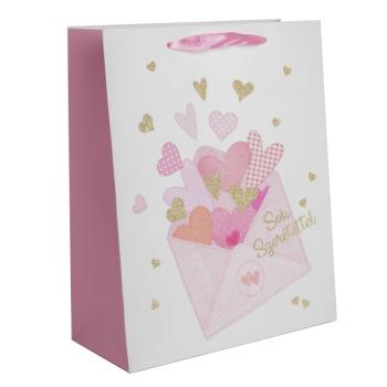 PAPIEROVÉ TAŠKY S MATNÝM, TRBLIETAVÝM NÁPISOM "SOK SZERETETTEL", OBÁLKOU A SRDIEČKAMI