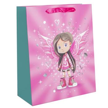 PAPIEROVÁ TAŠKA S MATNOU, LESKLOU POTLAČOU, RUŽOVÝ ANJEL