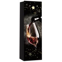 PAPIEROVÁ TAŠKA S PODLOŽKOU POD VÍNO, ČIERNYM POZADÍM, ZLATÝMI HVIEZDAMI A POHÁROM VÍNA