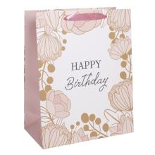 PAPIEROVÁ TAŠKA MATNÁ PASTELOVÁ RUŽOVÁ KVETINA 26X32