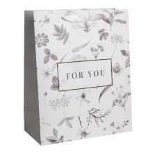 PAPIEROVÉ TAŠKY S MATNOU ZLATOU LESKLOU POTLAČOU, SIVOU KVETINOVOU POTLAČOU, NÁPISOM " FOR YOU "