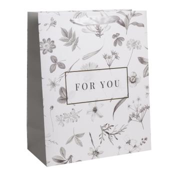 PAPIEROVÉ TAŠKY S MATNOU ZLATOU LESKLOU POTLAČOU, SIVOU KVETINOVOU POTLAČOU, NÁPISOM " FOR YOU "