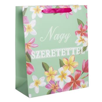 PAPIEROVÉ TAŠKY MATNÉ, KVETINOVÉ, NÁPIS " NAGY SZERETETTEL "