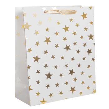 PAPIEROVÁ TAŠKA MATNÁ S POTLAČOU VZOR BIELA ZLATÁ HVIEZDA 26X32