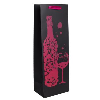 PAPIEROVÁ TAŠKA NA VÍNO MATNÁ 12X36 ČIERNA RUŽOVÁ