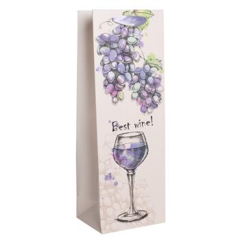 PAPIEROVÉ VRECKO S PODLOŽKOU NA VÍNO, FIALOVÉ HROZNO A VÍNO, NÁPIS " BEST WINE "