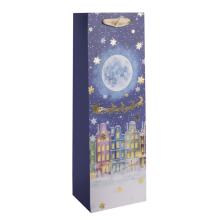 PAPIEROVÉ TAŠKY S MATNÝM VÍNOM, ZLATÁ LESKLÁ POTLAČ, MESIAC V SPLNE, DOMY, SANTA CLAUS NA SANIACH