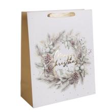 PAPIEROVÉ TAŠKY S MATNOU ZLATOU LESKLOU POTLAČOU, NÁPIS "BOLDOG KARÁCSONYT", VENIEC