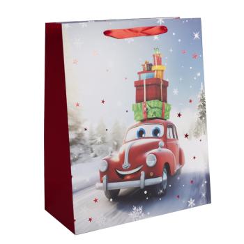 PAPIEROVÉ TAŠKY MATNÉ ČERVENÉ S LESKLOU POTLAČOU, ČERVENÉ NA DARČEKY DO AUTA