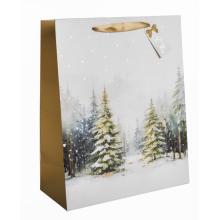 PAPIEROVÉ TAŠKY MATNÉ, ZLATÉ S LESKLOU POTLAČOU, ZASNEŽENÉ BOROVICE