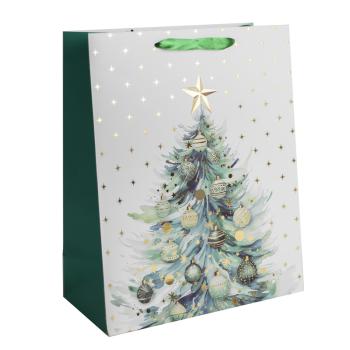 PAPIEROVÁ TAŠKA S MATNOU, ZLATOU LESKLOU POTLAČOU, ZDOBENÁ BOROVICOVÝM DREVOM