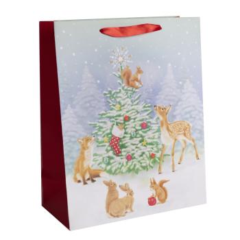 PAPIEROVÉ TAŠKY MATNÉ, BOROVICA OBKLOPENÁ LESNÝMI ZVIERATAMI