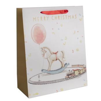 PAPIEROVÉ TAŠKY MATNÉ, NÁPIS "MERRY CHRISTMAS", HOJDACÍ KÔŇ A VLAK