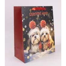 PAPIEROVÁ TAŠKA S MATNOU ZLATOU LESKLOU POTLAČOU, 2 PSY, V BAMBUĽKE