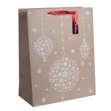 PAPIEROVÁ TAŠKA MATNÁ, S KARTIČKOU, MELÓDIA "MERRY CHRISTMAS", ČERVENÁ, SO ZÁVESNÝMI OZDOBAMI, PRÍRODNÁ