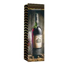 PAPIEROVÉ VRECKO S PODLOŽKOU NA VÍNO, FĽAŠA ČERVENÉHO VÍNA, S POHÁROM